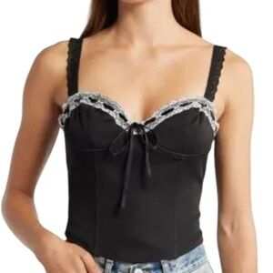 NWT ASTR The Label Lace Trim Corset Top In Black - size XL